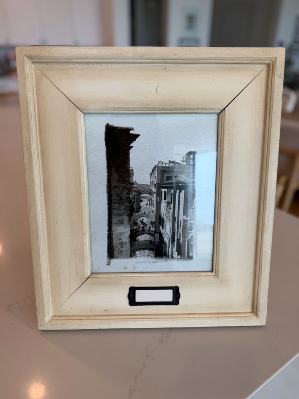 Cream Vintage-Style Picture Frame with Label Holder